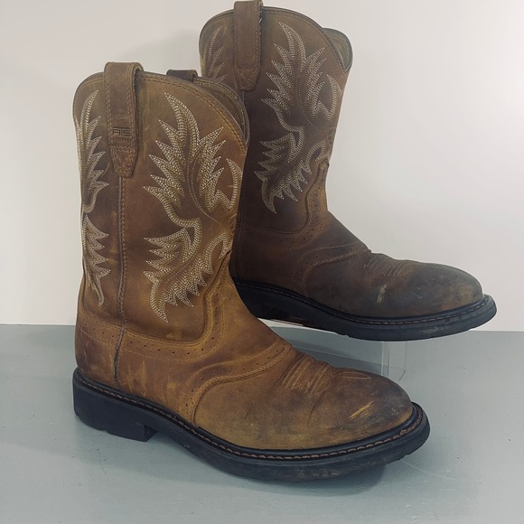 Ariat ATS Cowboy Western Work Boots Mens Size 11D Brown Leather Boots Oil Resist - Picture 1 of 13